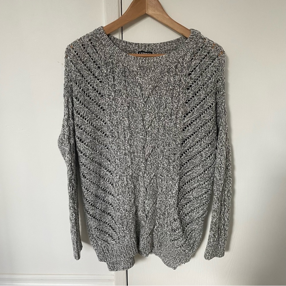 Express Slouchy Boat Neck Tunic Sweater Grey Marl size XSmall